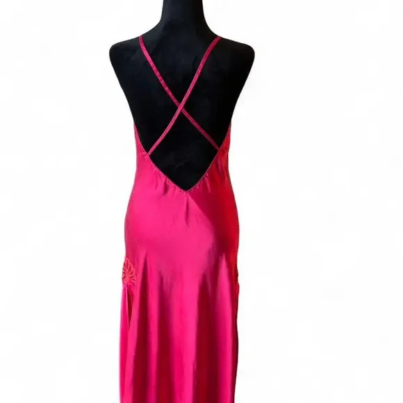 90s Fuchsia Silk Slip Dress – Fairycore Romantic [M] - Picture 5 of 8